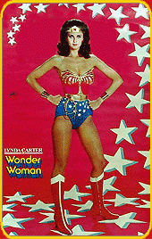Wonder Woman has changed her looks. Shorter pants, the symbol in her chest and her powers. This poster was made by DC Comics.